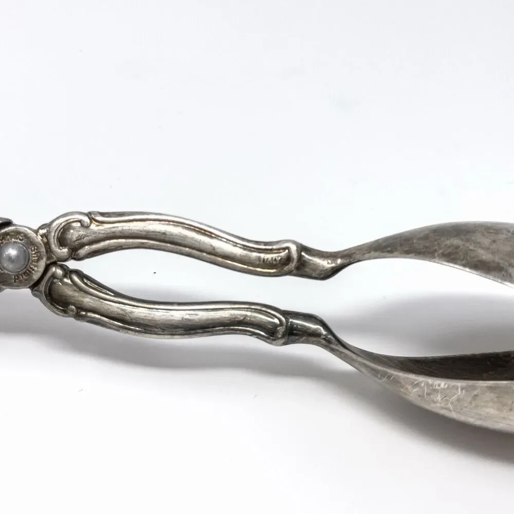 Vintage Sheffield Silver Plate Salad Tongs Italy 10” Ornate Patina